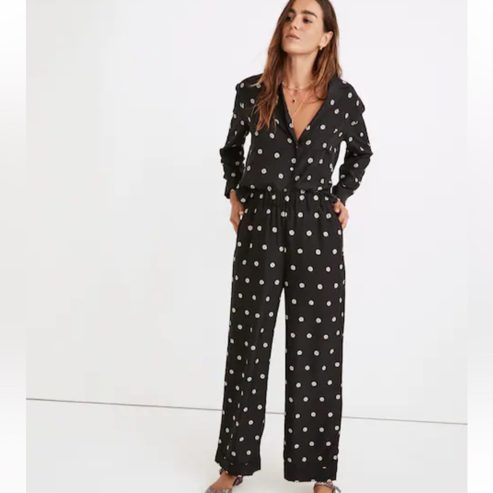 Madewell Silk Pull-On High-Rise Straight Pants in Bloom‎ Dot